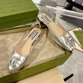 METALIC SLINGBACK FLATS IN SILVER CALFSKIN