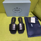 PRADA 25S SLIDES IN BLACK CALFSKIN