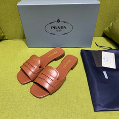 PRADA 25S SLIDES IN BROWN CALFSKIN