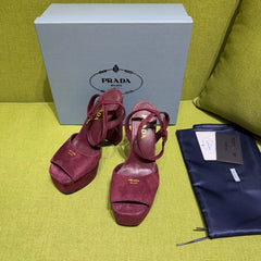 PRADA 25S HIGH-HEEL SANDALS 140 MM IN DEEP WINE RED SUEDE STYLE 5