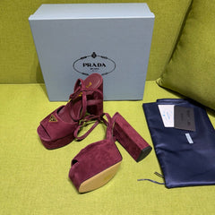 PRADA 25S HIGH-HEEL SANDALS 140 MM IN DEEP WINE RED SUEDE STYLE 3