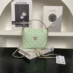 CHANEL 25S COCO CRUSH HANDLE BAG 19 IN LIGHT GREEN CAVIAR LEATHER
