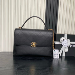CHANEL 25S TOP HANDLE SHOULDER BAG 37 IN BLACK CALFSKIN WITH GOLD HARDWARE