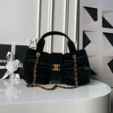 CHANEL 25S BOW BAG 38 IN BLACK VELVET WITH GOLD HARDWARE
