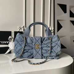 CHANEL 25S BOW BAG 38 IN DARK BLUE DENIM WITH GOLD HARDWARE
