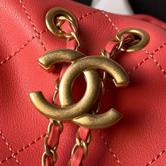 CHANEL 25S HOBO BAG 32 IN CORAL RED LAMBSKIN