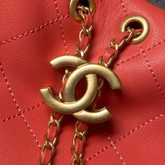 CHANEL 25S HOBO BAG 45 IN CORAL RED LAMBSKIN
