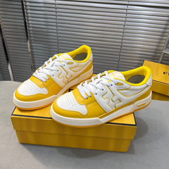 FENDI MATCH LOW TOPS IN BRIGHT YELLOW MIX WHITE CALFSKIN AND MESH