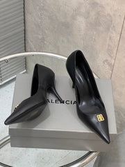 BALENCIAGA 25S HIGH-HEEL SHOES 85 MM IN BLACK COW LEATHER WITH GOLD HARDWARE