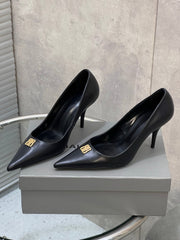 BALENCIAGA 25S HIGH-HEEL SHOES 85 MM IN BLACK COW LEATHER WITH GOLD HARDWARE