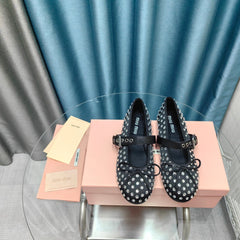 MARY JANE SHOES BLACK COWHIDE WITH DIAMOND