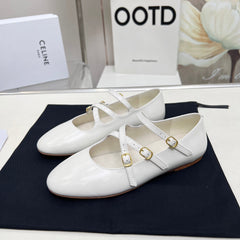 BALLET FLAT WITH CROSSOVER STRAP IN WHITE LAMBSKIN
