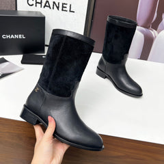 CHANEL 25S MID-CALF BOOTS 35MM IN BLACK CALFSKIN AND SUEDE GOLD HARDWRE