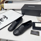 CHANEL 25S DANCE SHOES WITH PRINTED LOGO IN BLACK FULL CALFSKIN