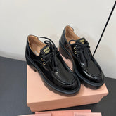 LACE-UP LOAFERS WITH THICK SOLE IN BLACK SHINY SHEEPSKIN