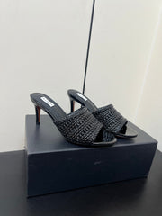 ALAIA HIGH HEEL 25S 70 MM IN BLACK LAMBSKIN WITH WOVEN PATTERN