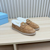 PRA SUEDE LOAFER IN TAN BROWN WITH SHEARLING LINING