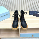 PRADA 25S LACE-UP ANKLE BOOTS IN BLACK CALFSKIN
