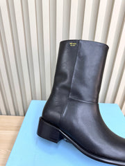 PRADA 25S LOW-CUT BOOTS IN BLACK LAMBSKIN