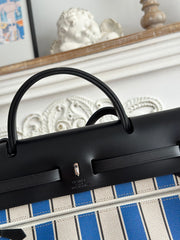 HERBAG ZIP 31 LAQUERED BAG IN BLUE MIX RED H PLUME CANVAS