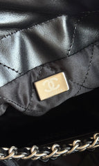 CC MINI HOBO HANDBAG 20 IN BLACK CALFSKIN SILVER-TONE HARDWARE