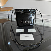 CC MINI HOBO HANDBAG 20 IN BLACK CALFSKIN SILVER-TONE HARDWARE
