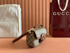 SMALL HORSEBIT 1955 SHOULDER BAG 22.6 IN BEIGE/EBONY GG WITH BROWN CALFSKIN TRIM