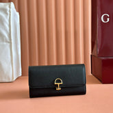 SOFTBIT CONTINENTAL WALLET 19 IN BLACK GRAINY CALFSKIN GOLD HARDWARE