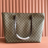 SUPREME MEDIUM TOTE BAG 38 IN BEIGE AND BROWN GG COATED FABRIC BROWN CALFSKIN