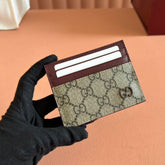 GG CARD CASE 10 IN BEIGE AND RED GG CALFSKIN