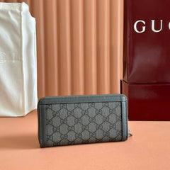 OPHIDIA ZIP AROUND WALLET 19 IN DARK GREY COATED FABRIC AND CALFSKIN