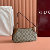 EMBLEM SMALL SHOULDER BAG 23 IN BEIGE AND BROWN GG COATED FABRIC BROWN CALFSKIN TRAP