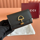 SOFTBIT CARD CASE 10.5 IN BLACK GRAINY CALFSKIN GOLD HARDWARE