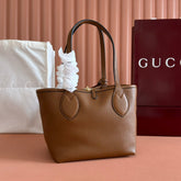 SMALL TOTISSIMA REVERSIBLE TOTE BAG 21 IN BROWN CALFSKIN BEIGE AND BROWN GG CANVAS ON SIDE