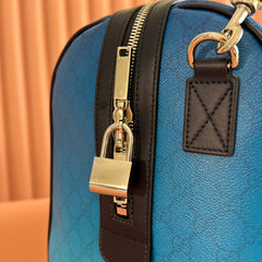 GUCCI CHROMA LARGE DUFFLE BAG 45 BLUE IN GG MONOGRAM CANVAS