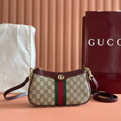 OPHIDIA SMALL SHOULDER BAG 26 IN BROWN CANVAS REDDISH BROWN LEATHER TRIM