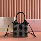 MIUMIU 26S CRYSTAL TOTE 24 BAG IN BLACK CALFSKIN