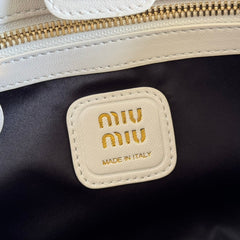 MIUMIU 26S JOIE HAND BAG 32 IN WHITE SHINY LAMBSKIN GOLD HARDWARE
