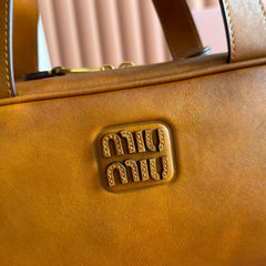 MIUMIU 26S TOP-HANDLE BAG 28 IN TAN BROWN CALFSKIN GOLD HARDWARE
