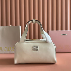 MIUMIU 26S TOP-HANDLE BAG 28 IN WHITE CALFSKIN GOLD HARDWARE