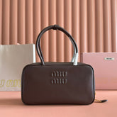 MIUMIU 26S BEAU TOP HANDLE BAG 29 IN DARK BROWN CALFSKIN GOLD HARDWARE