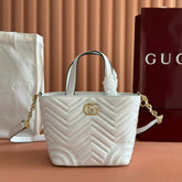 GUCCI 25S SMALL TOTE BAG 29 CM IN WHITE CALFSKIN WITH GOLD HARDWARE