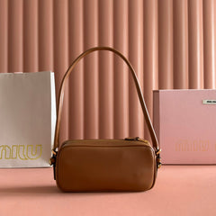 MIUMIU 26S POUCH BAG 20 IN TAN BROWN CALFSKIN GOLD HARDWARE