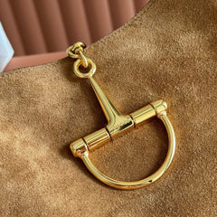 GUCCI 25S HANDBAG 46 CM IN DARK WOOD BROWN SUEDE WITH GOLD HARDWARE