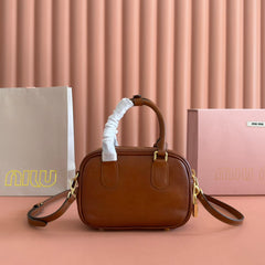 MIUMIU 26S ARCADIE BAG 19 IN TAN BROWN CALFSKIN GOLD HARDWARE