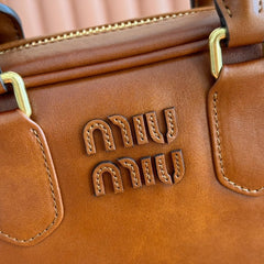 MIUMIU 26S ARCADIE BAG 19 IN TAN BROWN CALFSKIN GOLD HARDWARE