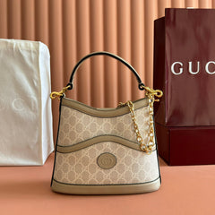 GUCCI 26S SHOULDER BAG 25 IN BEIGE COATED CANVAS