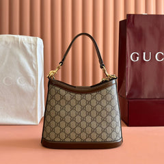 GUCCI 26S SHOULDER BAG 25 IN DARK BEIGE AND BROWN COATED CANVAS