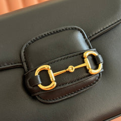 GUCCI 25S HORSEBIT 1955 MINI BAG 20 CM IN BLACK CALFSKIN WITH GOLD HARDWARE