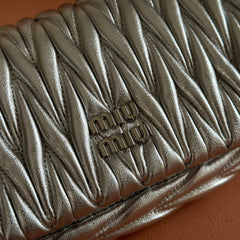 MIUMIU 26S MATELASSE MINI BAG 18 IN SILVER CALFSKIN SILVER HARDWARE